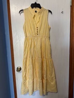 Women’s Yellow & White Striped Summer Dress, Boho, Size Medium (6-8), NWoT